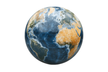 Explore Earth's Terrain: Detailed 3D Globe with Transparent Background
