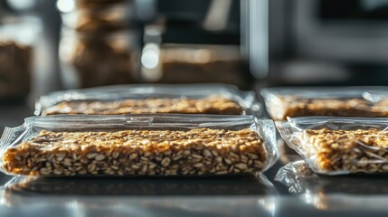 Packed Granola Bars on Display in a Bright Environment