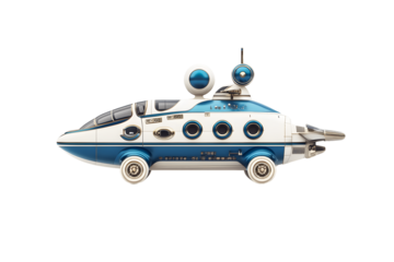 Futuristic Vehicle Design: Exploring a Sleek, Retro-Styled Submarine Car with Transparent Background
