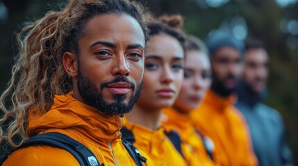 A diverse group of people using wearable health trackers during exercise, personalized health, fitness technology, stock photo