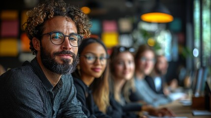 A diverse team working on a collaborative project using digital tools, agile work methods, modern workspace, stock image