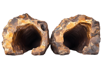 Explore Two Caves in Rocks with Transparent Background