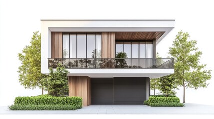 Fototapeta premium Modern Architectural Design: Two-Story House with Balcony