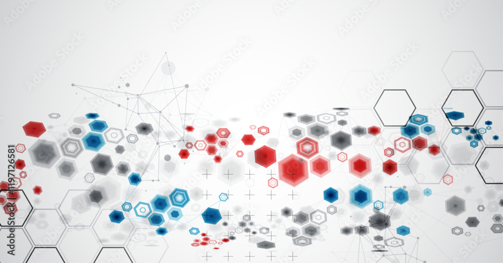 Aufkleber Abstract hexagon background with plexus effect for design works. Vector.
