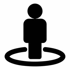 A man is standing in the middle of a circle. The circle is white. The man is black