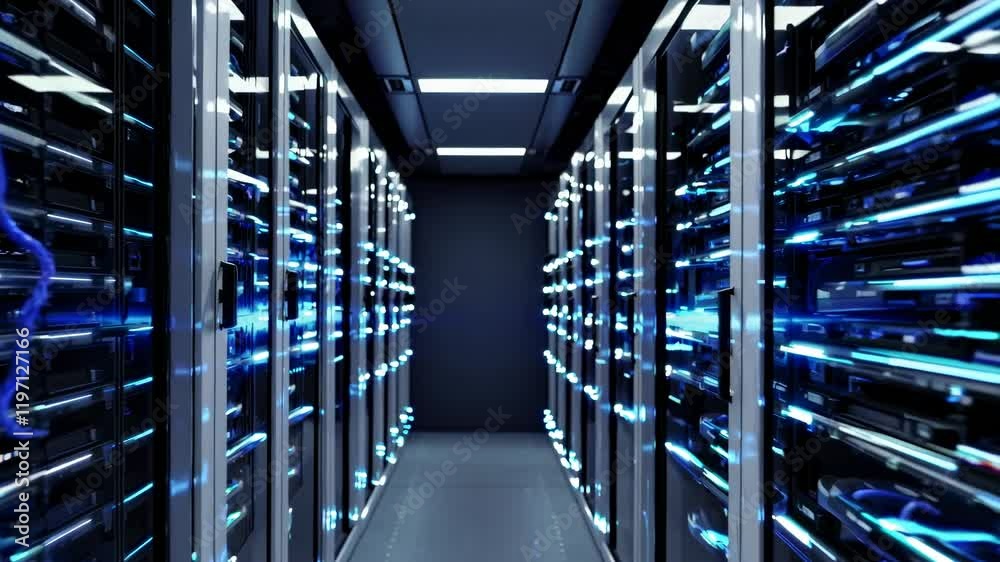 Poster innovative data center setup showcasing advanced server technology and efficient cooling systems can