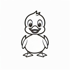 Cute Flat Vector Logo of a Smiling Duck in Black and White Outline