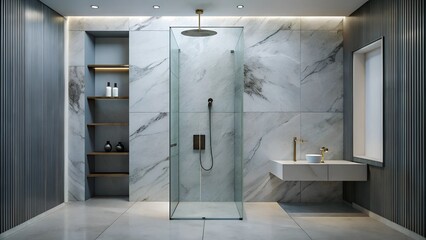 Minimalist interior design of modern walk shower are simplicity with marble wall
