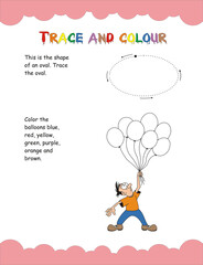 This preschool worksheet is for tracing and coloring practice. Kids can draw shapes and lines, then color them in.