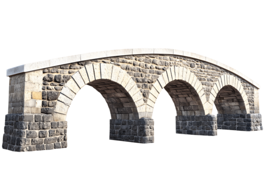Stone Arch Bridge Design:  Three Arched Structure with Transparent Background Kaos