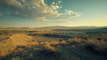 Fototapeta premium A sprawling landfill site stretching towards the horizon, representing the environmental crisis of unchecked consumer waste and its growing impact on the planet