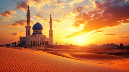 Majestic Mosque Sunset Desert Landscape