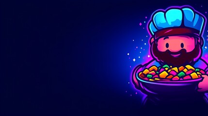 A Cartoon Chef Holds A Bowl Of Colorful Treats