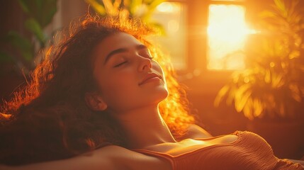 A person relaxing in savasana after yoga, peaceful moment, soft light, calming setting, focused on relaxation, tranquil