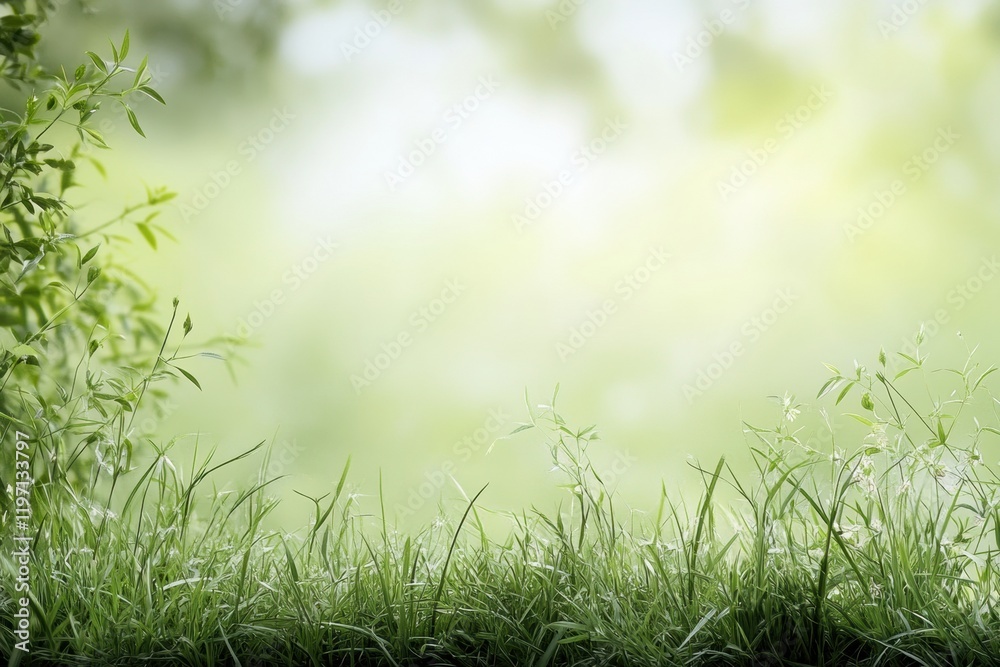 Aufkleber Soft green grass in a serene natural setting with ample space for text and creative design elements. Generative AI