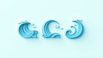 Obraz premium Blue stylized water waves icons, dynamic splash design, graphic illustration for marine, ocean, beach themes, fresh aquatic vibe, trending minimalistic background, summer concept, environmentally fri