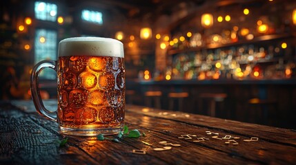 Cozy irish pub celebration scene with hand drawn elements and ambient lighting for festive design