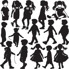Kids Silhouette black vector the white background