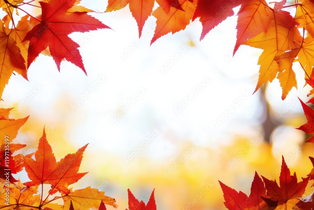 Aufkleber Colorful autumn leaves frame an empty space for text display or design elements in a tranquil background. Generative AI