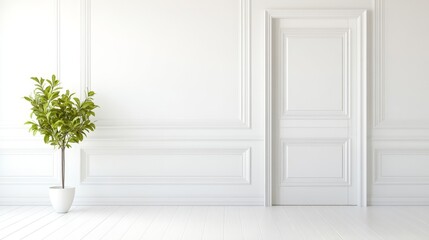 A bright, minimalist room with smooth white walls and doorway. ai generated