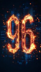 Fiery Number 96 Digital Rendering, Abstract Technological Background With Glowing Effects