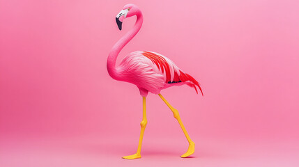 Fototapeta premium Graceful pink flamingo on a vibrant pink background