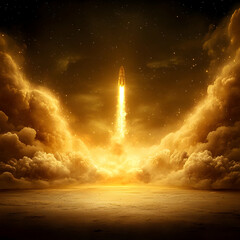 Obraz premium Golden Rocket Launch Illustration