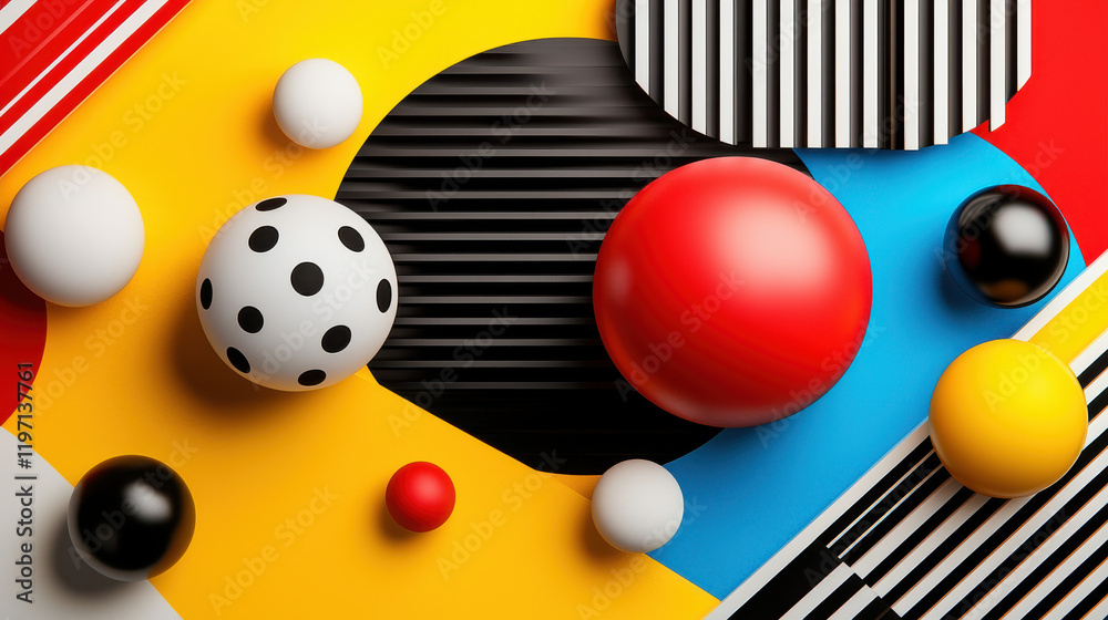 Aufkleber bright and colorful abstract composition featuring geometric shapes, including red, black, and white