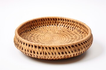 Handcrafted bamboo basket on white background woven from bamboo tray