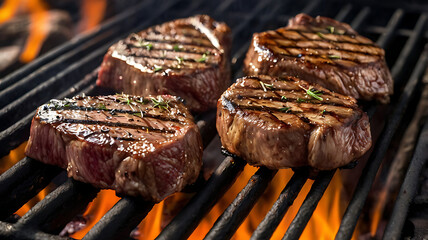 Beef steaks on the grill
