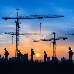 Sunset Silhouette Construction Workers