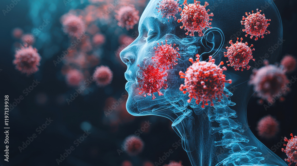 Aufkleber clear visual representation of viral attack on human body, showcasing interaction between viruses an