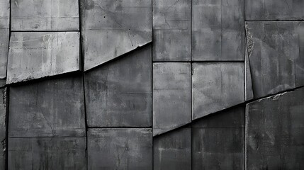 3D angular concrete wall with deep chiseled patterns in shades of gray, offering a rough, urban finish.