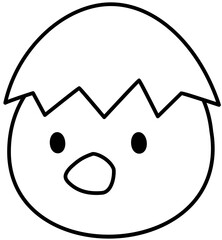Cute little chick head outline.
Chick with cracked eggshell on head coloring page.
Chick hatching cartoon.
Newborn chick avatar .
Easter themed icon.
Transparent background.
