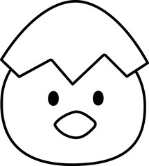 Cute little chick head outline.
Chick with cracked eggshell on head coloring page.
Chick hatching cartoon.
Newborn chick avatar .
Easter themed icon.
Transparent background.
