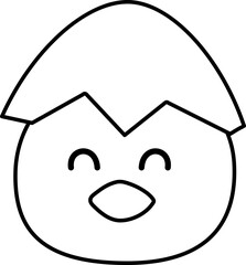 Cute little chick head outline.
Chick with cracked eggshell on head coloring page.
Chick hatching cartoon.
Newborn chick avatar .
Easter themed icon.
Transparent background.
