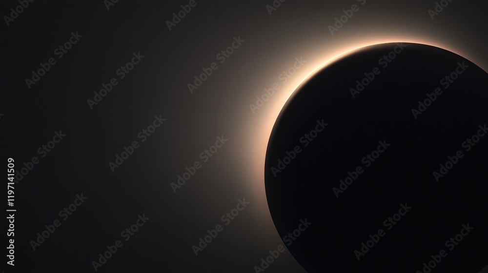 Poster minimalist black wallpaper with a subtle gradient, evoking the edge of a solar eclipse, where a soft