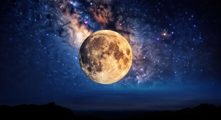 Fototapeta premium Cosmic Majesty: The Moon Amidst Galactic Splendor.