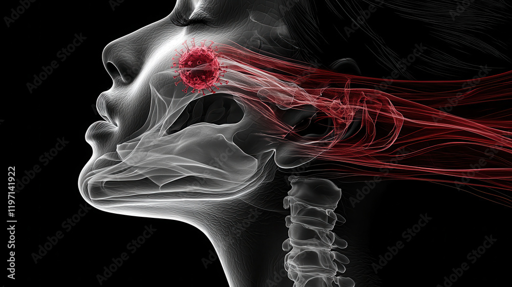 Aufkleber x ray view of human head showing respiratory system and virus impact. image illustrates interaction 