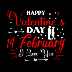 Happy Valentine's  Day 14 February I Love You   typography vector romantic romance colors silhouette kiss  word
