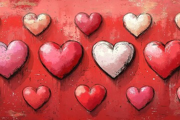 Fototapeta premium A collection of hearts on a textured red background. Perfect for Valentine's Day or love-themed designs.