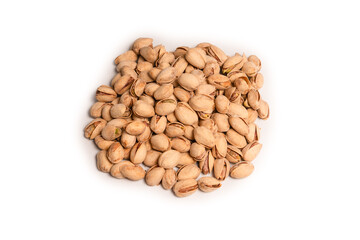 Tasty pistachios isolated on a white background.