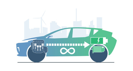 Concept illustration of a hybrid car. Vector illustration.