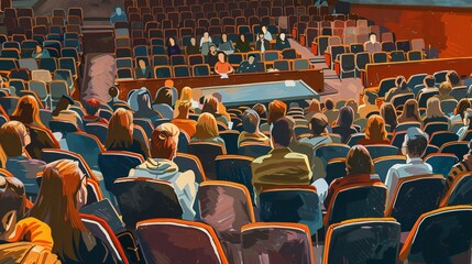 Naklejka premium A painting of a large audience in a theater