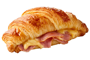Golden French croissant filled with ham and cheese. Single image