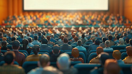Obraz premium A large crowd of people are sitting in a theater