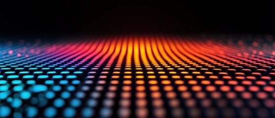 Fototapeta premium A vibrant, abstract image featuring colorful dots that create a wave-like pattern, set against a black background.