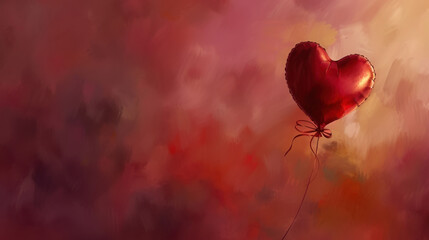 vibrant red heart shaped balloon floats against dreamy, colorful background, evoking feelings of love and joy. Perfect for romantic themes and celebrations