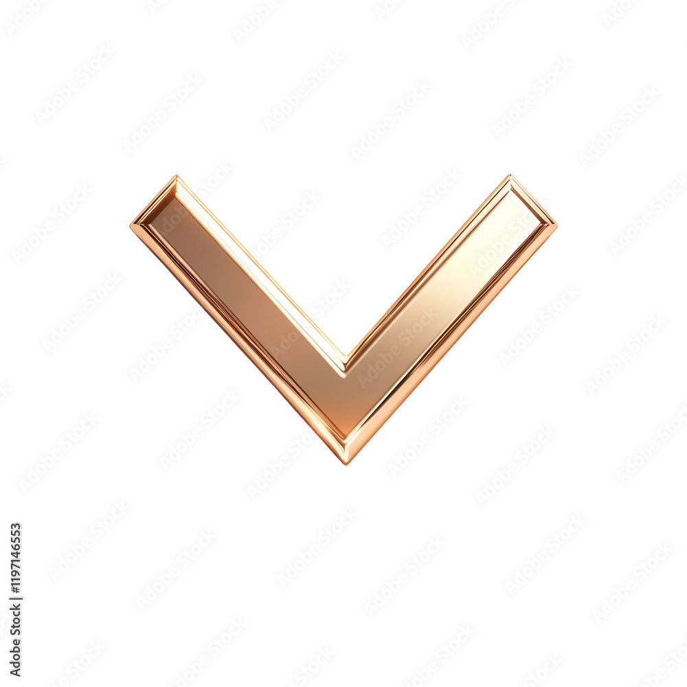 Poster a rose gold colored three dimensional down arrow isolated on a black background suitable for user in