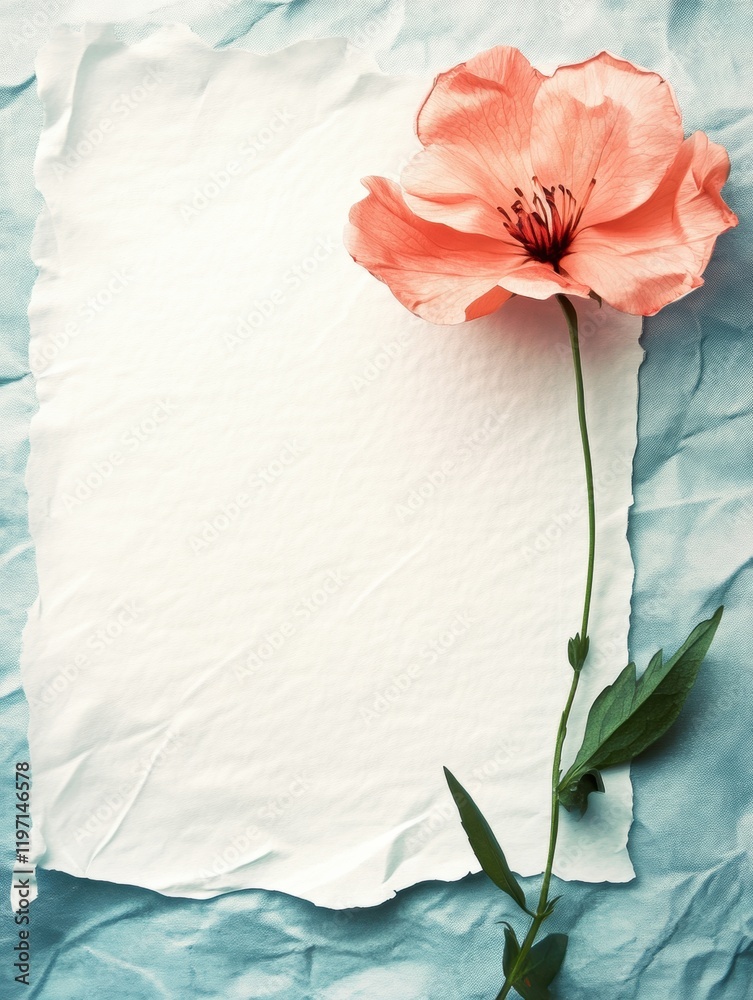 Leinwandbilder elegant blank canvas with delicate flower on crumpled paper background for creative design projects.